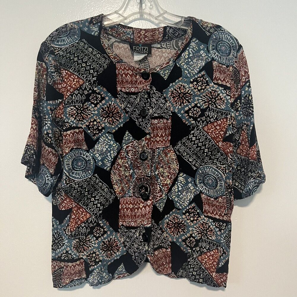 Vintage Fritzi California Patterned Button Front Top Size Medium